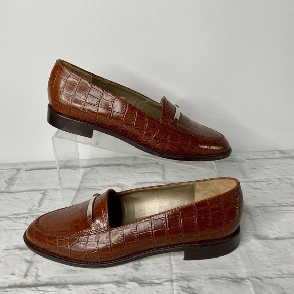 Fratelli Cavallini Womens Shoes 10M Brown Loafers Croc Print Leather NWOT - Picture 4 of 9